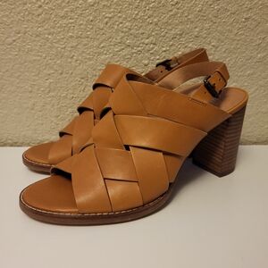 Madewell Desert Camel Cindy Leather Heeled Slingback Sandals Size 9½